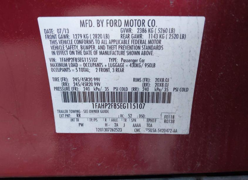 Photo 9 of 2014 Ford Taurus LIMITED (VIN 1FAHP2F85EG115107)