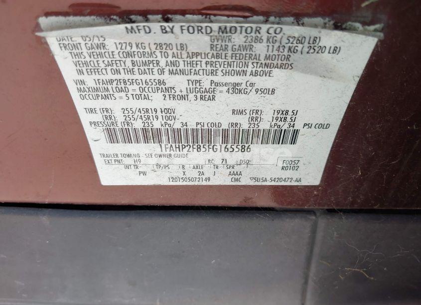 Photo 9 of 2015 Ford Taurus LIMITED (VIN 1FAHP2F85FG165586)