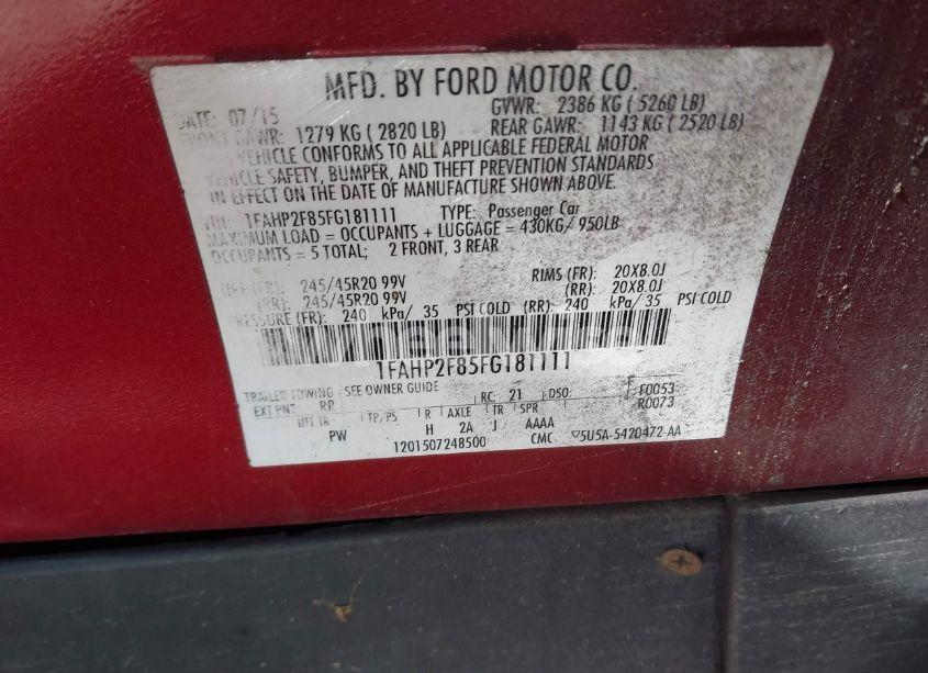 Photo 9 of 2015 Ford Taurus LIMITED (VIN 1FAHP2F85FG181111)