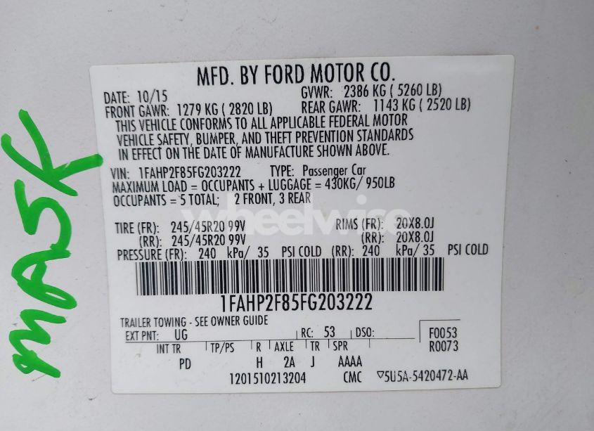 Photo 9 of 2015 Ford Taurus LIMITED (VIN 1FAHP2F85FG203222)