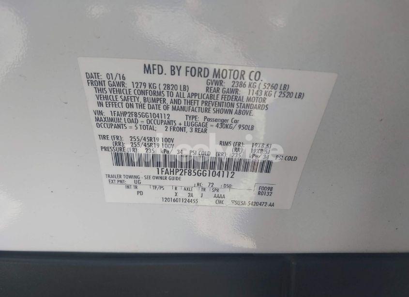 Photo 9 of 2016 Ford Taurus LIMITED (VIN 1FAHP2F85GG104112)