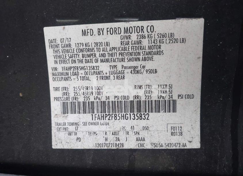 Photo 9 of 2017 Ford Taurus LIMITED (VIN 1FAHP2F85HG135832)