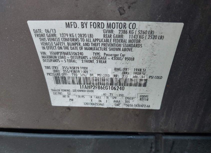 Photo 9 of 2014 Ford Taurus LIMITED (VIN 1FAHP2F86EG106240)