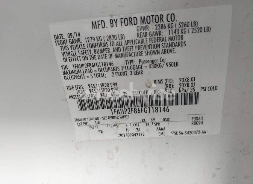 Photo 9 of 2015 Ford Taurus LIMITED (VIN 1FAHP2F86FG118146)