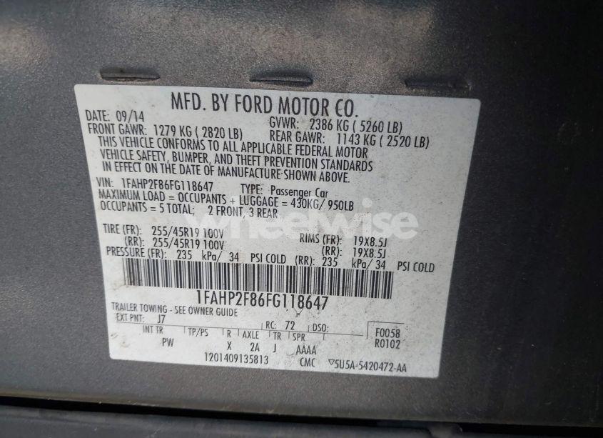 Photo 9 of 2015 Ford Taurus LIMITED (VIN 1FAHP2F86FG118647)
