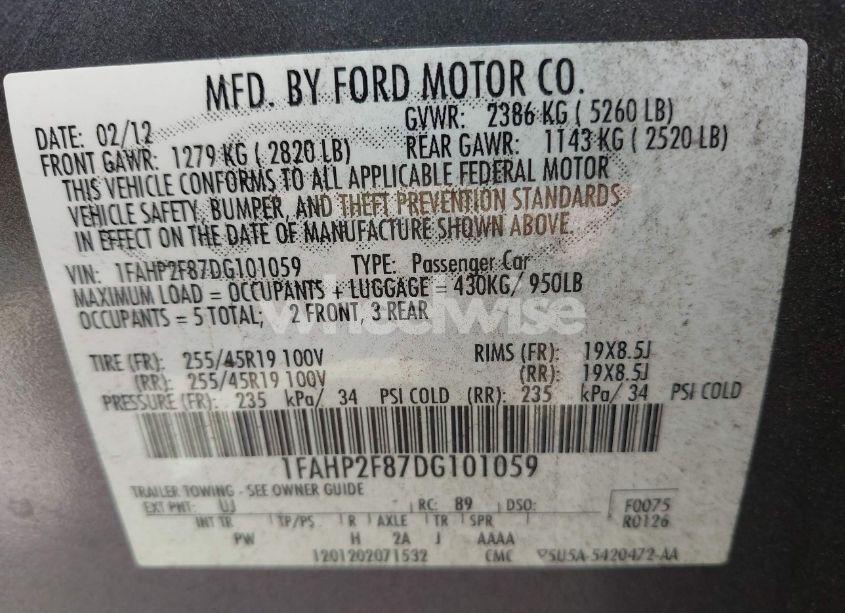 Photo 9 of 2013 Ford Taurus LIMITED (VIN 1FAHP2F87DG101059)