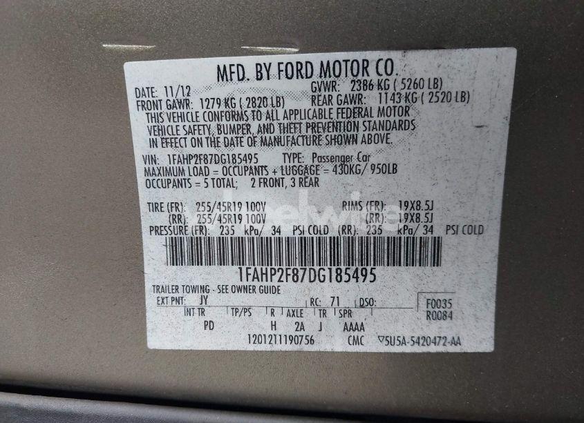 Photo 9 of 2013 Ford Taurus LIMITED (VIN 1FAHP2F87DG185495)