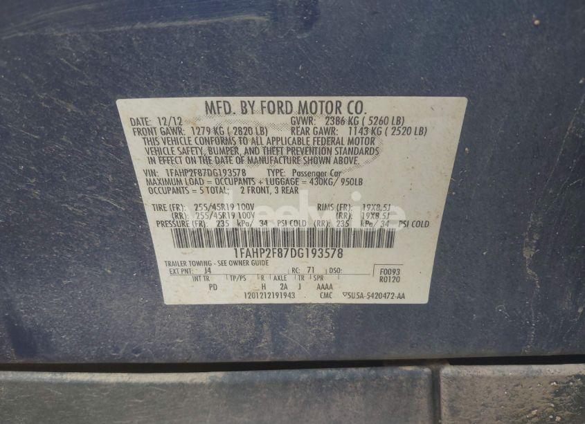 Photo 9 of 2013 Ford Taurus LIMITED (VIN 1FAHP2F87DG193578)