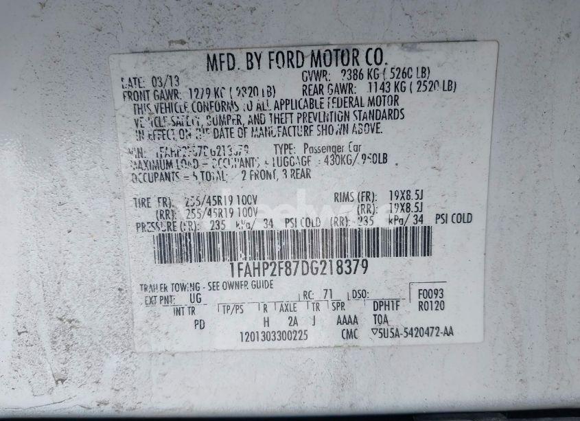 Photo 9 of 2013 Ford Taurus LIMITED (VIN 1FAHP2F87DG218379)