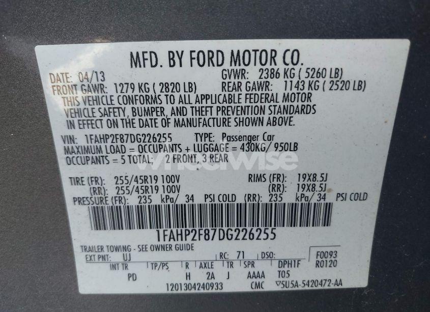 Photo 9 of 2013 Ford Taurus LIMITED (VIN 1FAHP2F87DG226255)