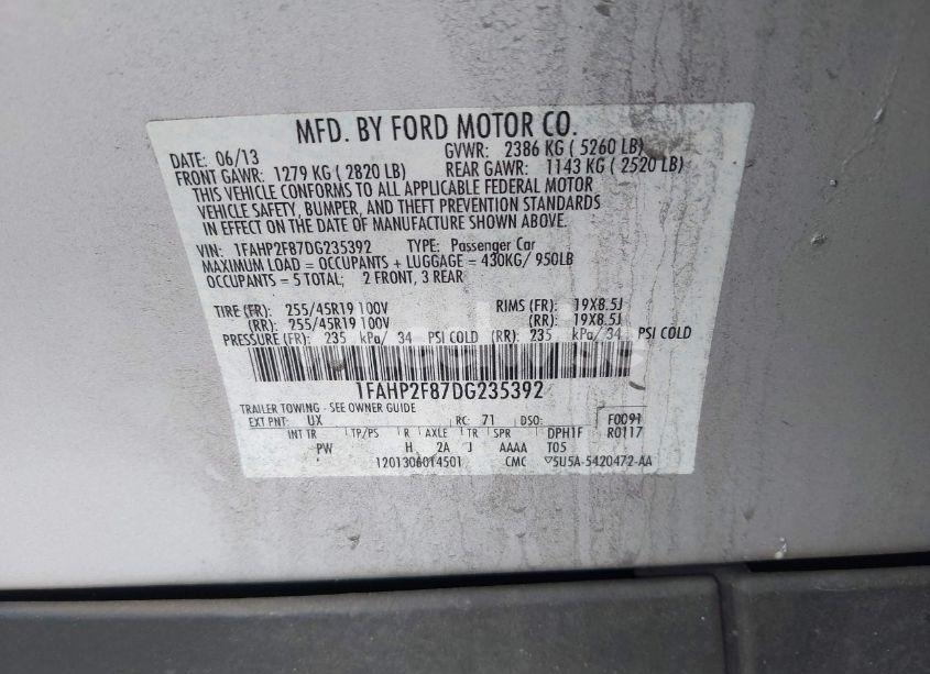 Photo 9 of 2013 Ford Taurus LIMITED (VIN 1FAHP2F87DG235392)