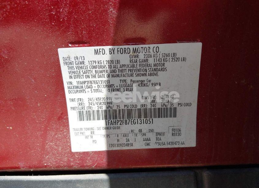 Photo 9 of 2014 Ford Taurus LIMITED (VIN 1FAHP2F87EG131051)