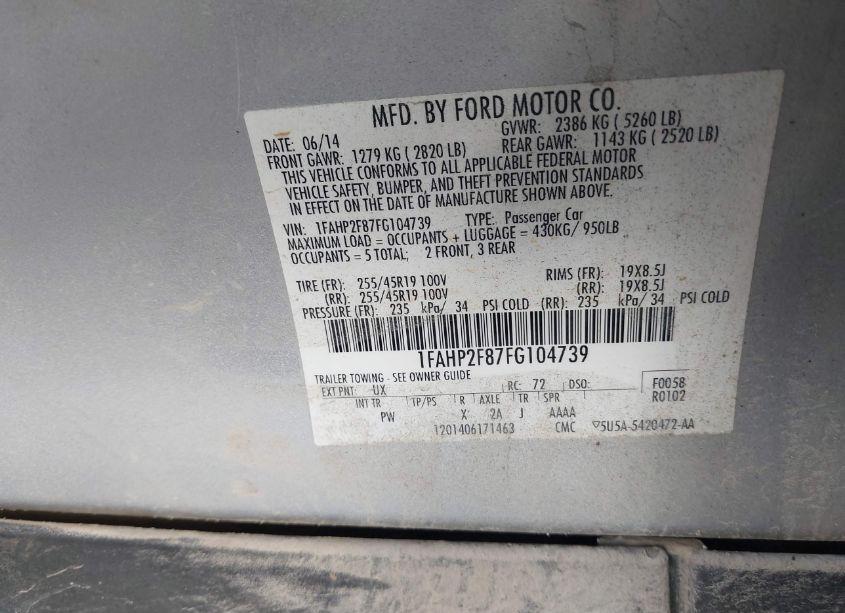 Photo 9 of 2015 Ford Taurus LIMITED (VIN 1FAHP2F87FG104739)