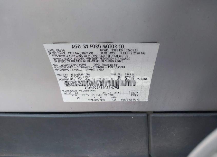 Photo 9 of 2015 Ford Taurus LIMITED (VIN 1FAHP2F87FG114798)