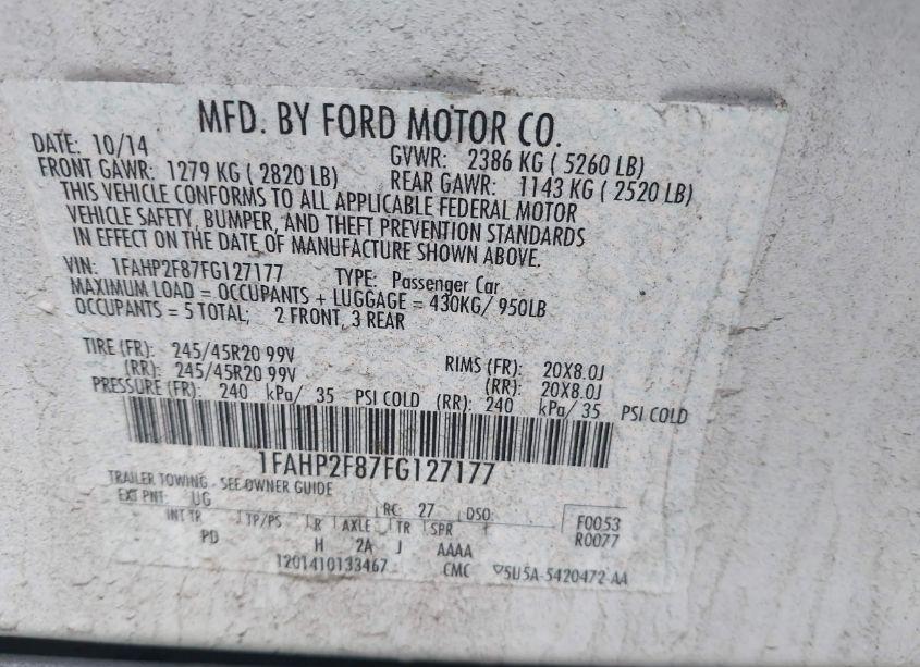 Photo 9 of 2015 Ford Taurus LIMITED (VIN 1FAHP2F87FG127177)