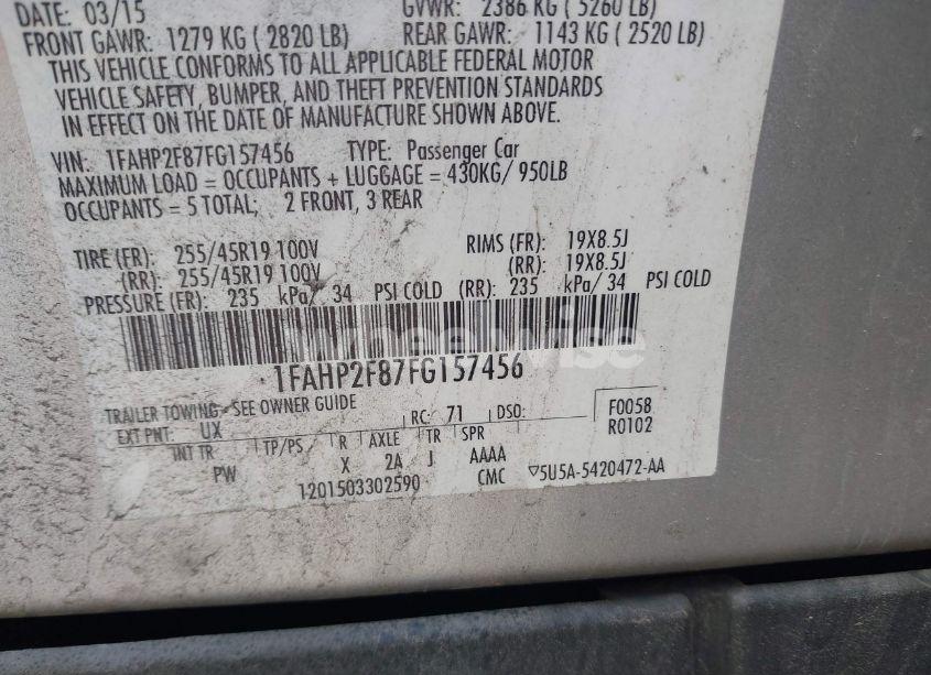 Photo 9 of 2015 Ford Taurus LIMITED (VIN 1FAHP2F87FG157456)