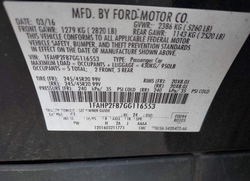 Photo 9 of 2016 Ford Taurus LIMITED (VIN 1FAHP2F87GG116553)