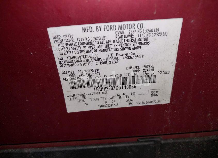 Photo 9 of 2016 Ford Taurus LIMITED (VIN 1FAHP2F87GG143056)