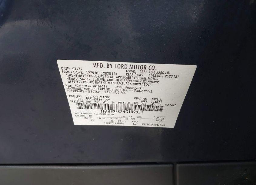 Photo 9 of 2017 Ford Taurus LIMITED (VIN 1FAHP2F87HG109054)