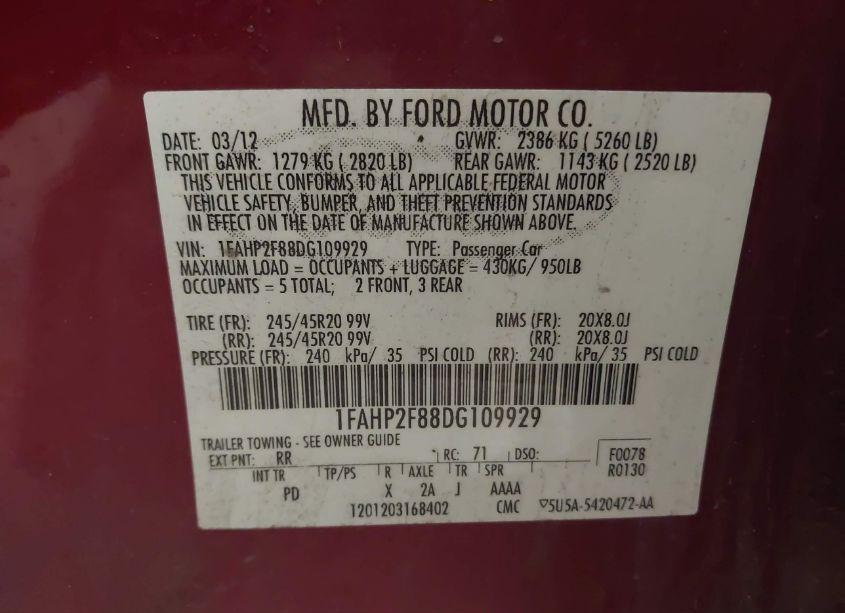 Photo 9 of 2013 Ford Taurus LIMITED (VIN 1FAHP2F88DG109929)