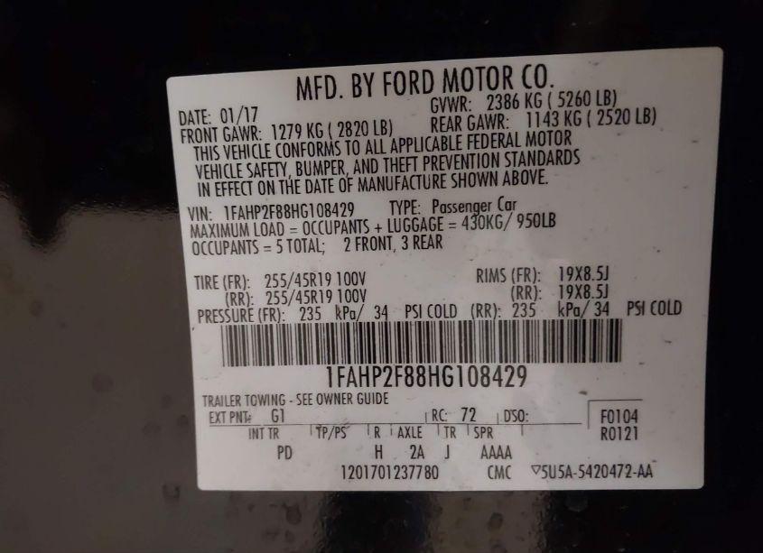 Photo 9 of 2017 Ford Taurus LIMITED (VIN 1FAHP2F88HG108429)