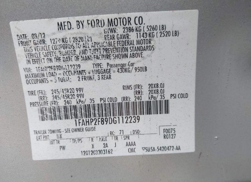 Photo 9 of 2013 Ford Taurus LIMITED (VIN 1FAHP2F89DG112239)