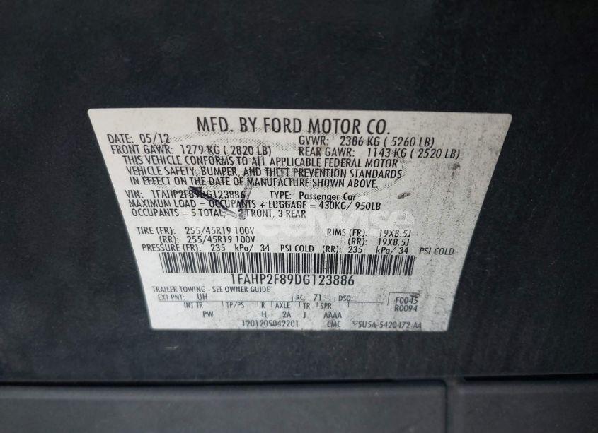 Photo 9 of 2013 Ford Taurus LIMITED (VIN 1FAHP2F89DG123886)