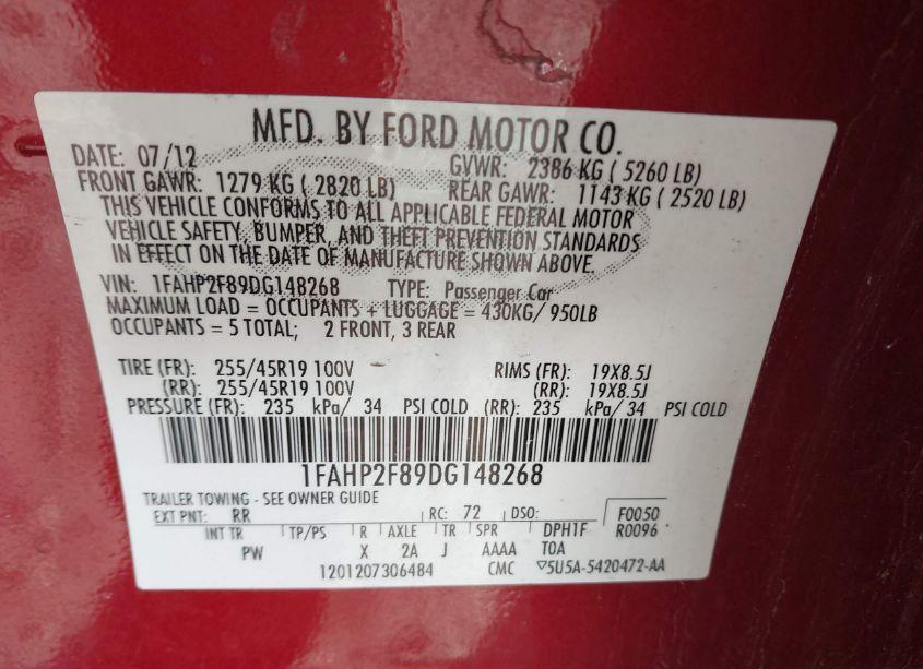 Photo 9 of 2013 Ford Taurus LIMITED (VIN 1FAHP2F89DG148268)