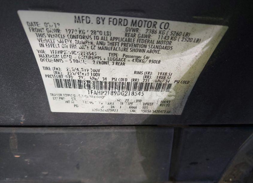 Photo 9 of 2013 Ford Taurus LIMITED (VIN 1FAHP2F89DG218545)