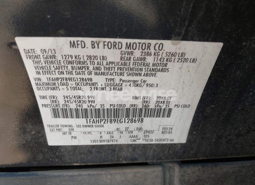 Photo 9 of 2014 Ford Taurus LIMITED (VIN 1FAHP2F89EG128698)