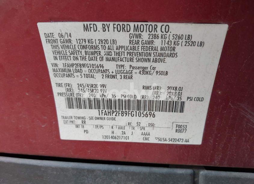 Photo 9 of 2015 Ford Taurus LIMITED (VIN 1FAHP2F89FG105696)