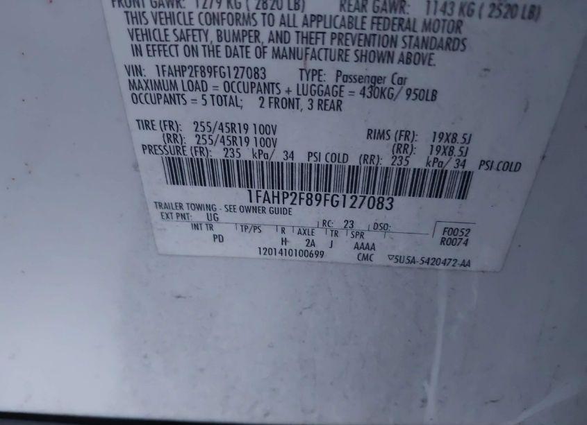 Photo 9 of 2015 Ford Taurus LIMITED (VIN 1FAHP2F89FG127083)