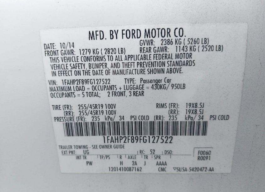 Photo 9 of 2015 Ford Taurus LIMITED (VIN 1FAHP2F89FG127522)