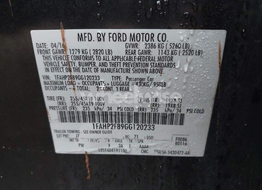 Photo 9 of 2016 Ford Taurus LIMITED (VIN 1FAHP2F89GG120233)