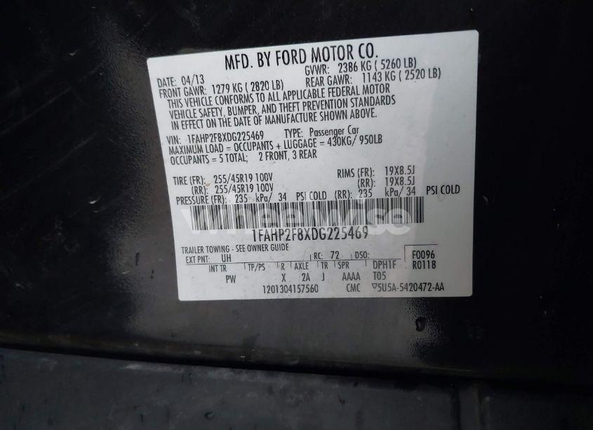 Photo 9 of 2013 Ford Taurus LIMITED (VIN 1FAHP2F8XDG225469)