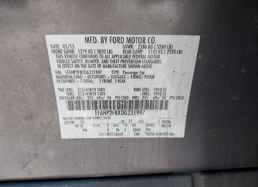 Photo 9 of 2013 Ford Taurus LIMITED (VIN 1FAHP2F8XDG231997)