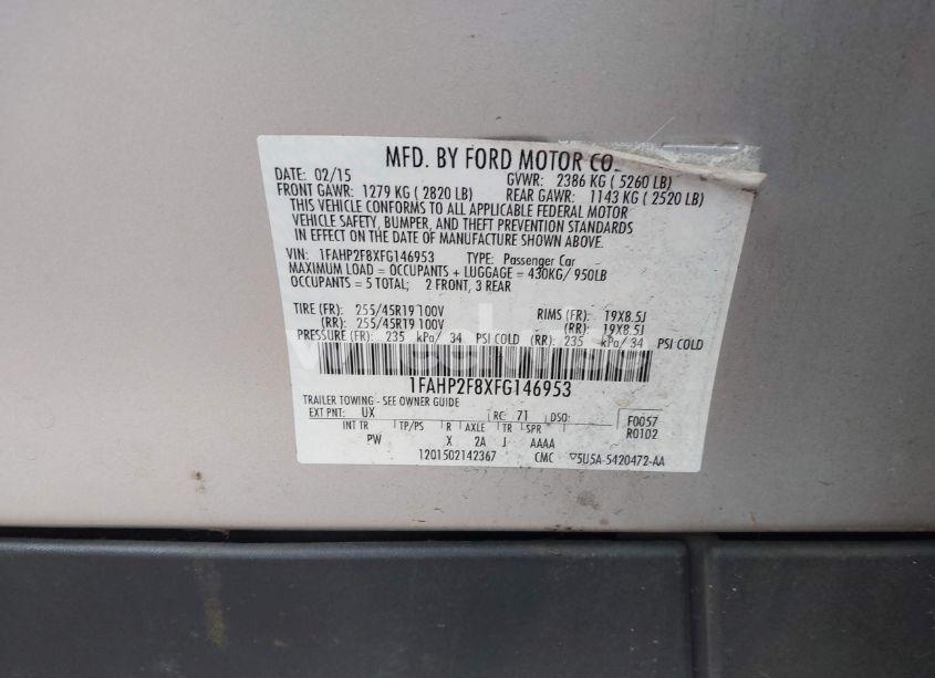 Photo 9 of 2015 Ford Taurus LIMITED (VIN 1FAHP2F8XFG146953)