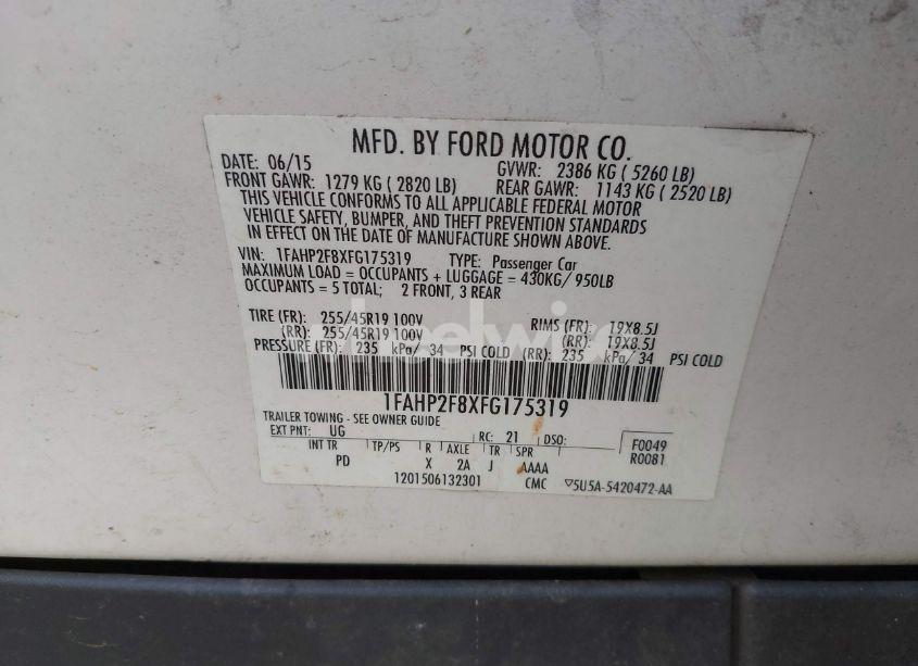 Photo 9 of 2015 Ford Taurus LIMITED (VIN 1FAHP2F8XFG175319)