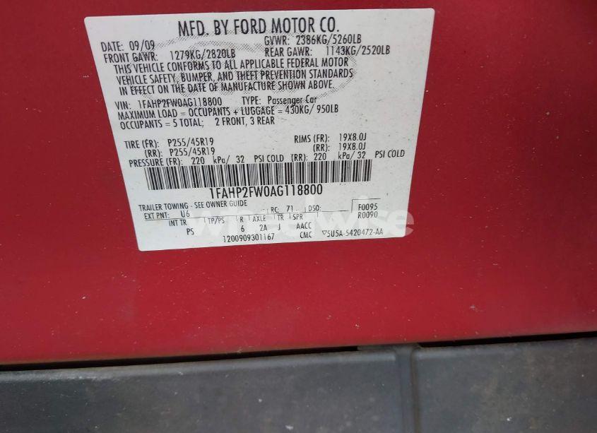 Photo 9 of 2010 Ford Taurus LIMITED (VIN 1FAHP2FW0AG118800)