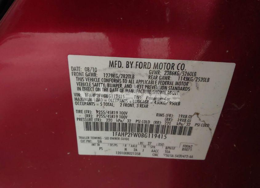 Photo 9 of 2011 Ford Taurus LIMITED (VIN 1FAHP2FW0BG119415)