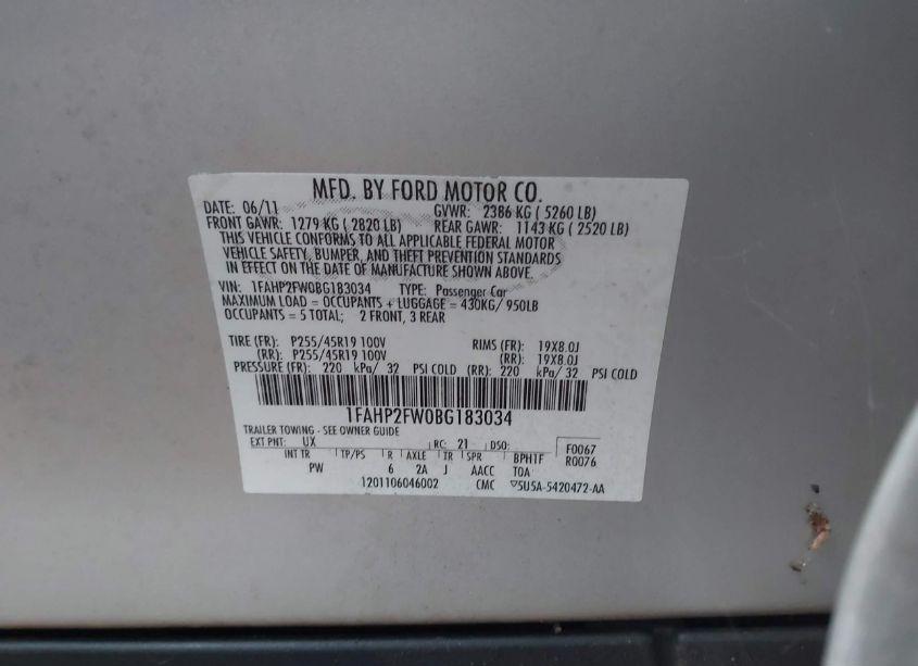 Photo 9 of 2011 Ford Taurus LIMITED (VIN 1FAHP2FW0BG183034)