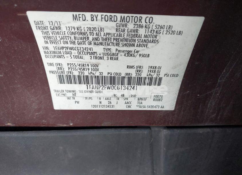 Photo 9 of 2012 Ford Taurus LIMITED (VIN 1FAHP2FW0CG134241)