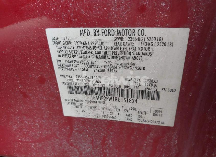 Photo 9 of 2011 Ford Taurus LIMITED (VIN 1FAHP2FW1BG151824)