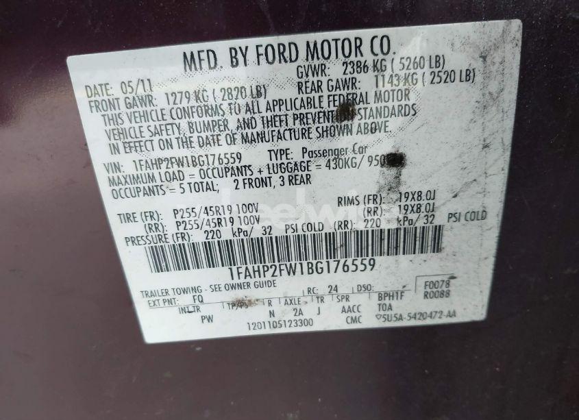 Photo 9 of 2011 Ford Taurus LIMITED (VIN 1FAHP2FW1BG176559)