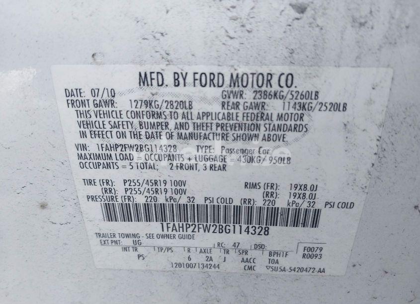 Photo 9 of 2011 Ford Taurus LIMITED (VIN 1FAHP2FW2BG114328)