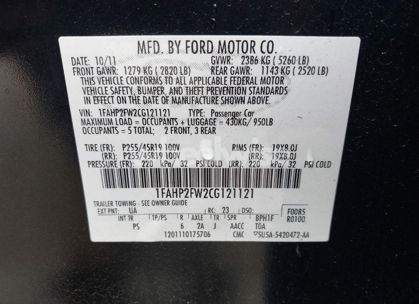 Photo 9 of 2012 Ford Taurus LIMITED (VIN 1FAHP2FW2CG121121)