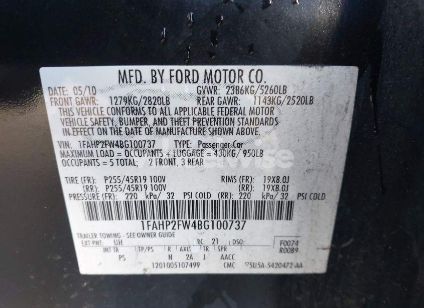 Photo 9 of 2011 Ford Taurus LIMITED (VIN 1FAHP2FW4BG100737)