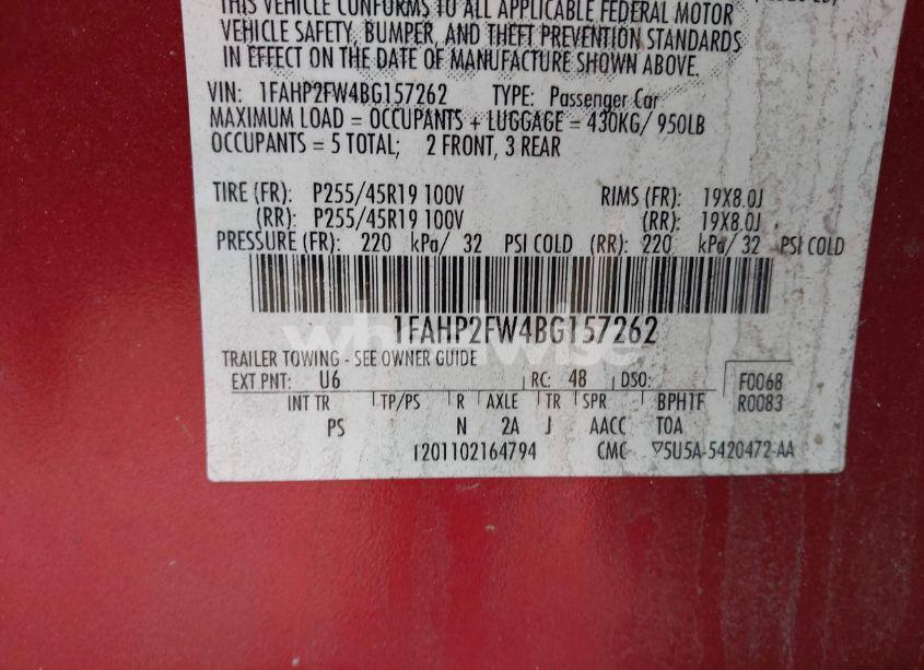 Photo 9 of 2011 Ford Taurus LIMITED (VIN 1FAHP2FW4BG157262)