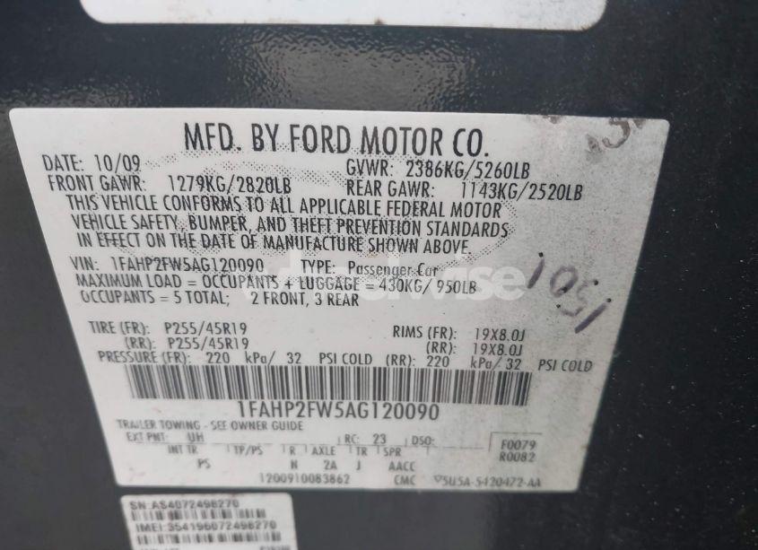 Photo 9 of 2010 Ford Taurus LIMITED (VIN 1FAHP2FW5AG120090)