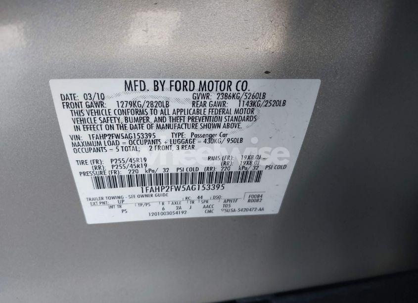 Photo 9 of 2010 Ford Taurus LIMITED (VIN 1FAHP2FW5AG153395)